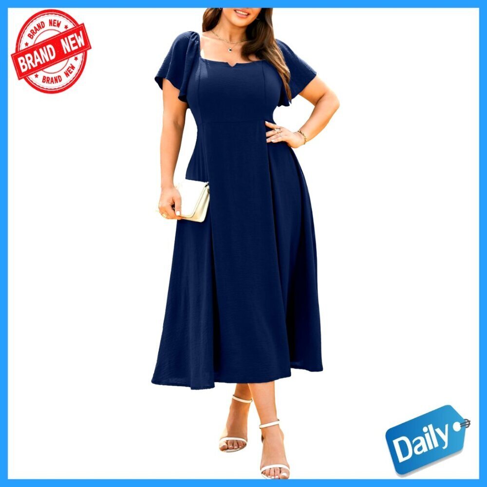 Elegant Plus Size Maxi Dress Formal Wedding Guest V Neck Short Sleeve with